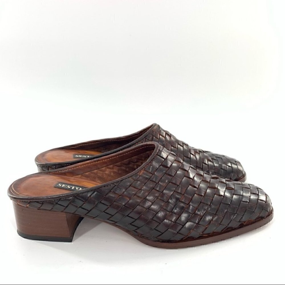 Sesto Meucci heels size 5.5 N blown Italian leather woven mules vintage 80s 90s - Picture 12 of 12